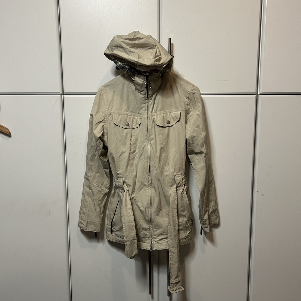 Barbour Womens Waterproof Belted Jacket Liberty Print Lining Beige Size US 6